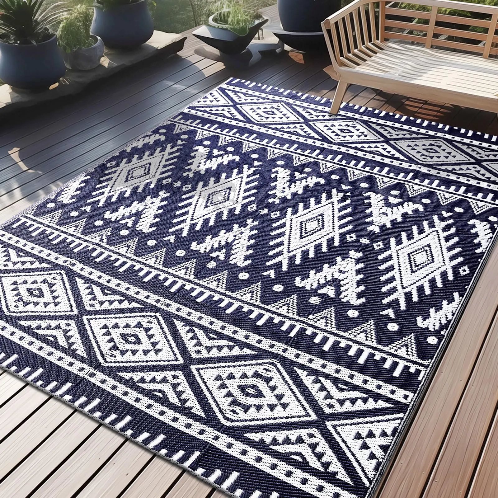 

Olanly Outdoor Waterproof Rugs Reversible Plastic Straw Rug Indoor Outdoor Washable Boho Patio Rug RV Mat For Patio Camp Picnic