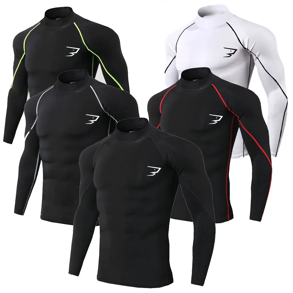 High Neck Compression T Shirt Men Short Sleeve Sport Tees Fitness Running Sportsear Gym Elastic Quick Dry Jogging Tops