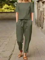 ZANZEA-Conjunto de pantalones bombachos de blusa de manga corta para mujer, chándal liso de 2 uds, conjuntos de dos piezas, conjunto holgado informal a juego, verano