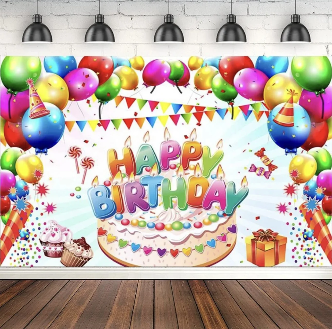 Halo Happy Birthday Balloon Party Background Gift Birthday Cake Table Background Decoration Rainbow Sweet Candy Photo Background