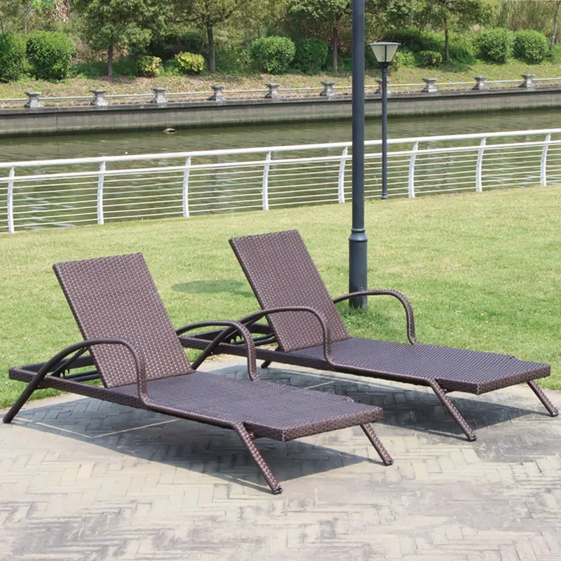 &Chaise Lounge Camping Balcony Leisure Rattan Fishing Folding Beach Chair Armrest Adjustable Sun Lounger Silla Playa Furniture