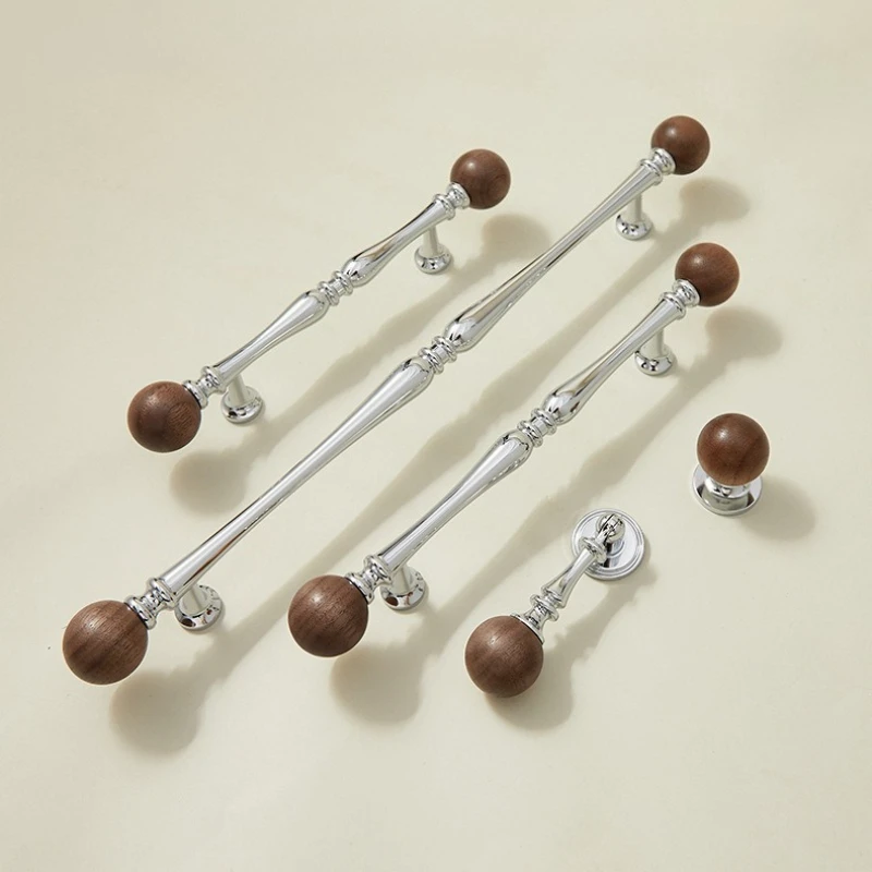 Natural Wood with Chrome Brass Creative Bedroom Wardrobe Pulls Kitchen Cabinet Handles Luxury Black Walnut Cupboard Door Knobs