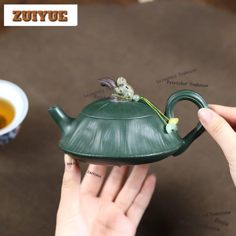 HOYIHM 230ml Antique Yixing Purple Clay Teapots Handmade Frog Fun Lotus Pot Raw Ore Green Mud Kettle Chinese Zisha Tea Set