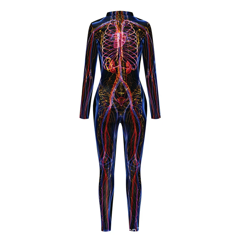 Halloween-Party Muskel-Punk Bedruckter Jumpsuit Elastischer Ganzkörperanzug Karneval Cosplay Kostüm Catsuit Steampunk Outfit 2026 – Detail 3