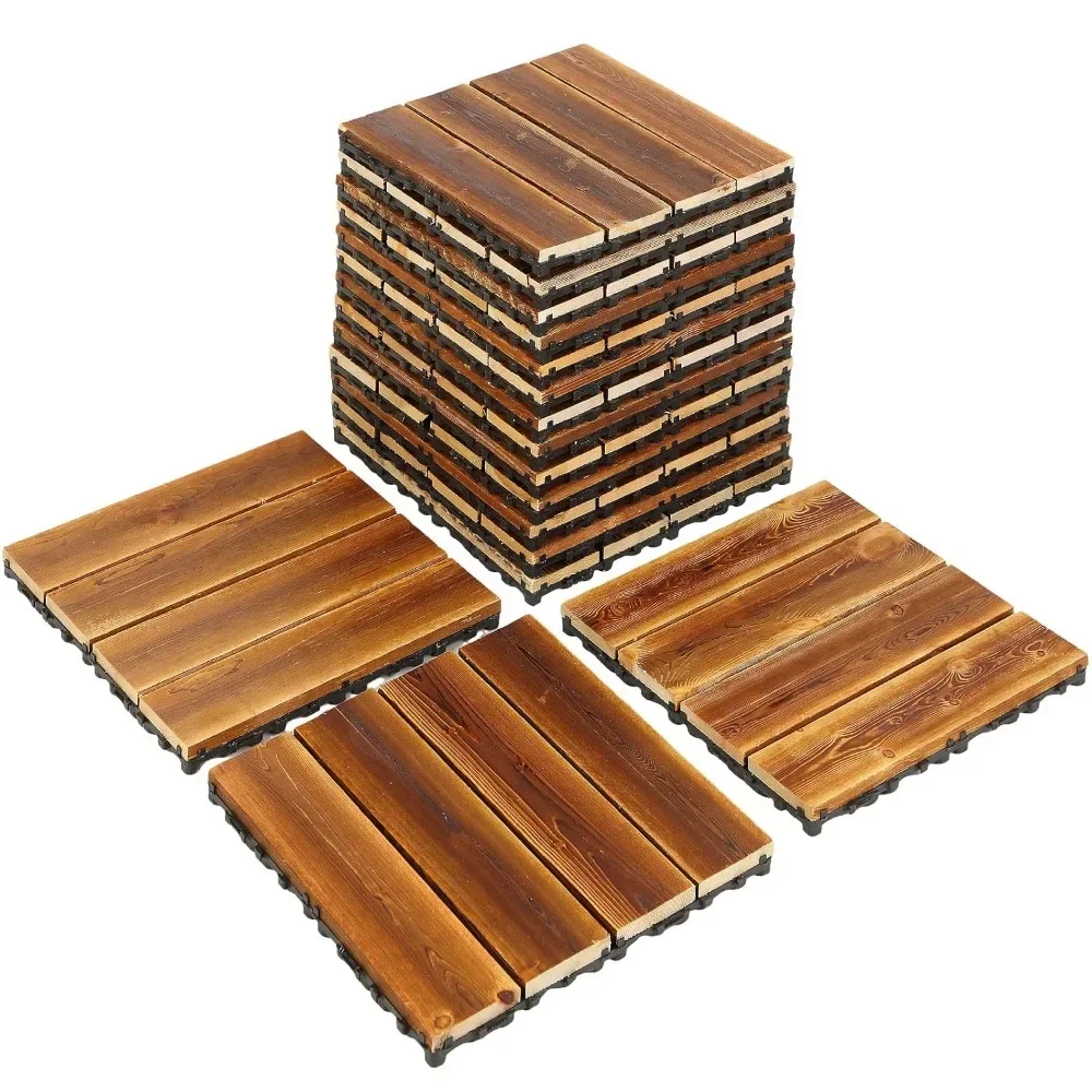 Hardwood Interlocking Tiles 12'' x 12'' Outdoor Wood Flooring Waterproof Wooden Floor Tiles for Garden Backyard Poolside(36 Pcs)