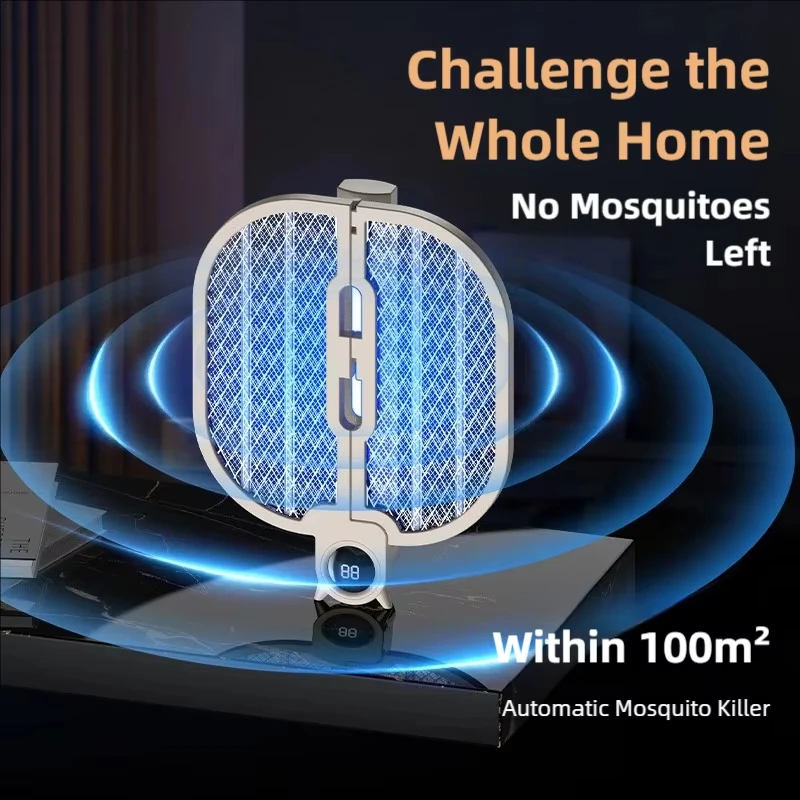 180° Foldable Electric Mosquito Fly Swatter 2 in 1 3000V High Voltage Rechargeable UV Insect Zapper for Outdoor Camping Home