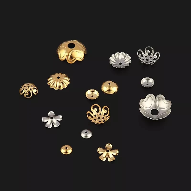 30pcs/Lot Stainless Steel Gold Color Flower Bead End Caps Earring For Jewelry Making DIY Earring Accessories End Caps