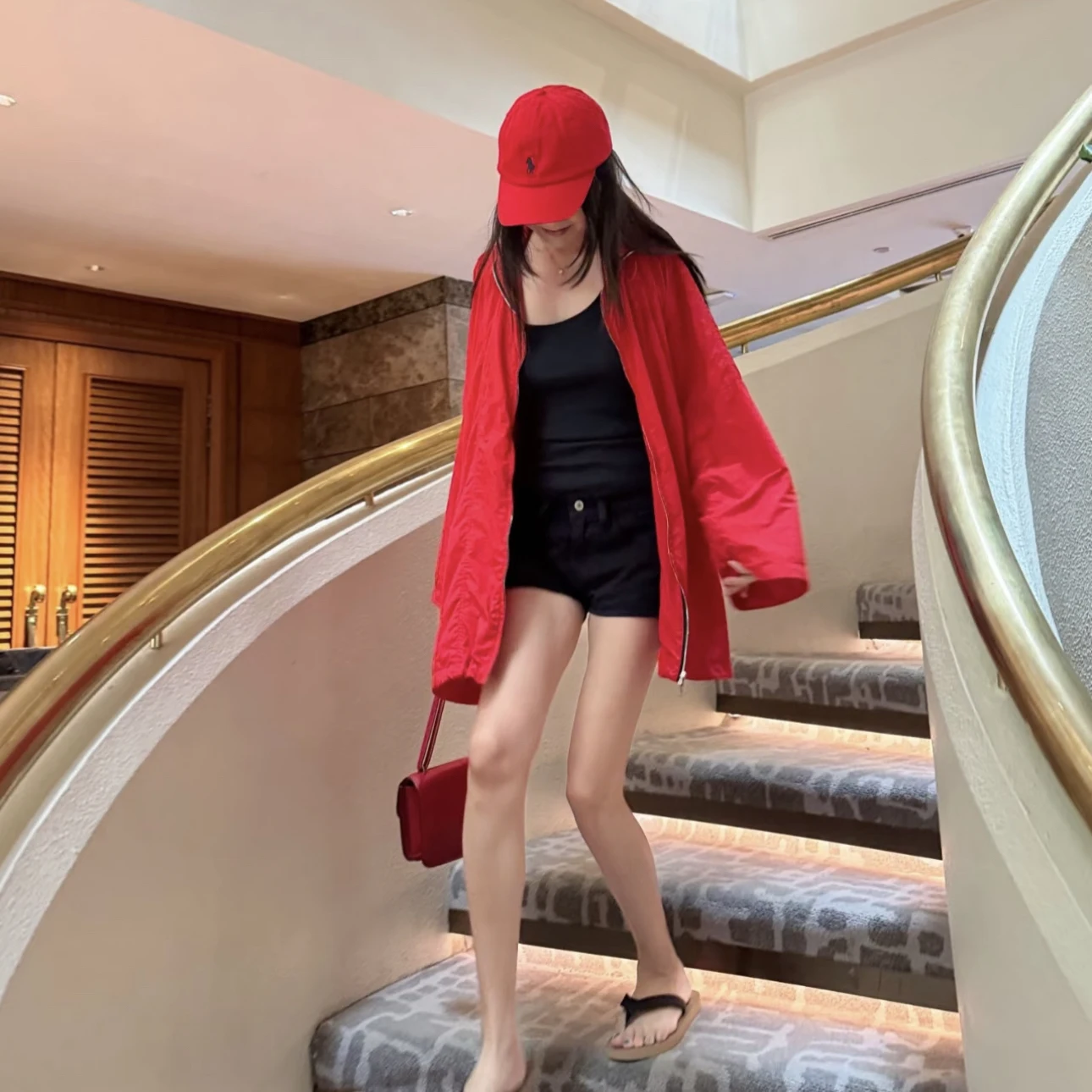 

Lightweight Mid-Length Stand Collar Zipper Windproof Jaet for Women Outdoor Travel Red Outdoor Windbreaker Loose Sun Protec...