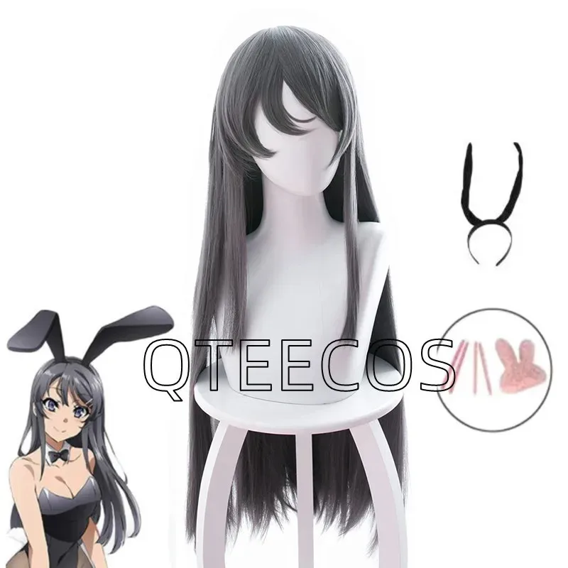 

Anime Sakurajima Mai Cosplay Wig With Headwear Does Not Dream Of Bunny Synthetic Long Straight Gray Hair