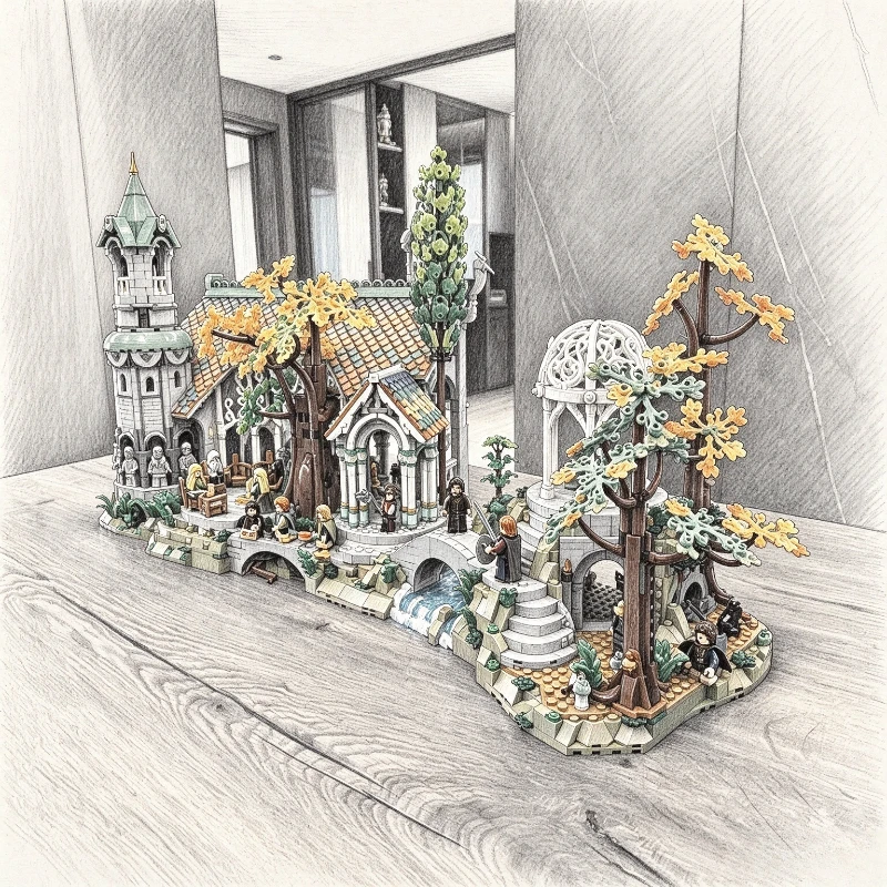 Hot Toys In Stock Sanctuary Building Bricks 6167 pcs Fantasy Elven Medieval Castle Model with Tree Waterfall Details Collectible