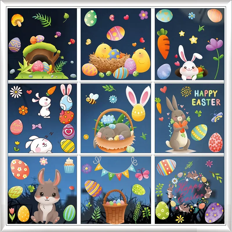 Easter bunny egg wall sticker shopping mall storefront window arrangement double-sided static sticker