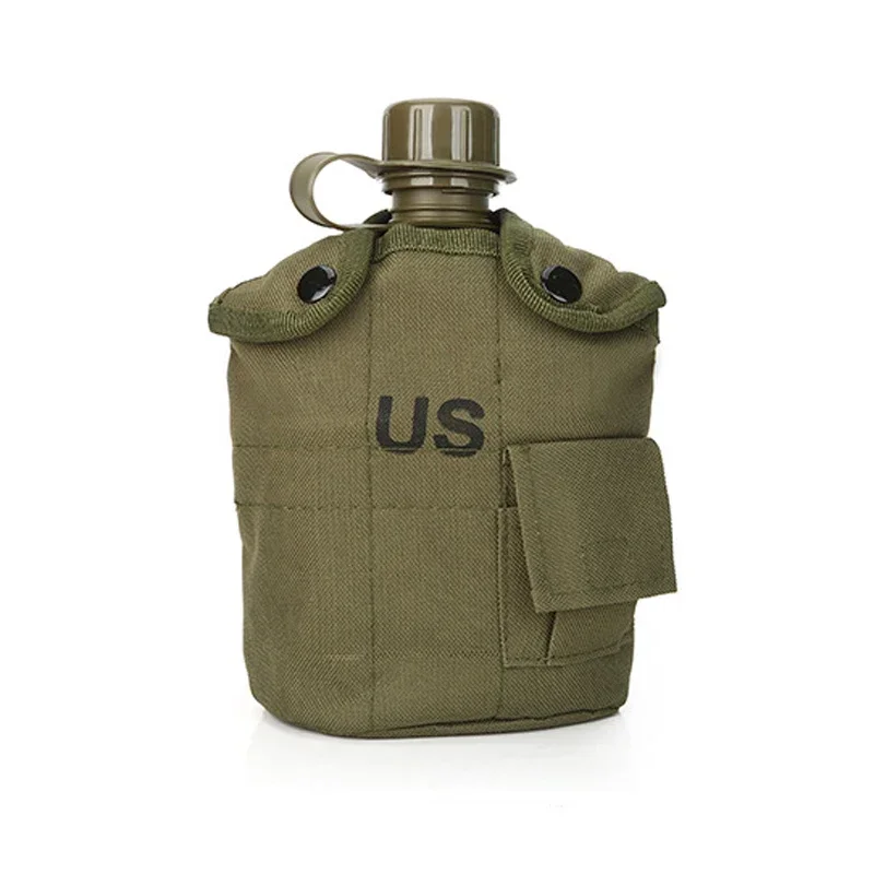 Military Tactical Canteen Bottle Hip Flask Aluminum Camping Survival Sports Water Bottle Kettle with Cover Outdoor Drinkware