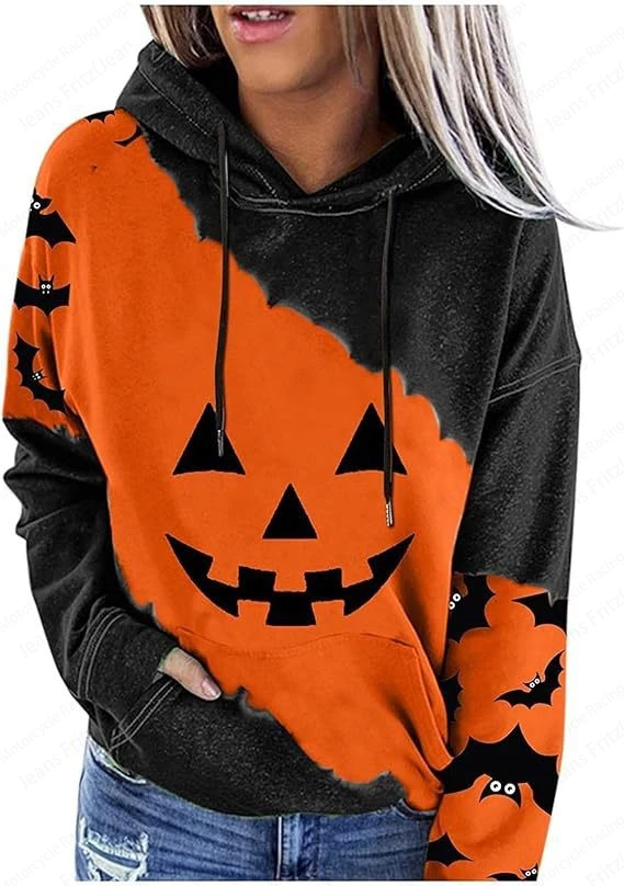 Halloween 3d Print Drawstring Hoodie Women Fashion Oversized Graphic Hoodies Women Sweats Pumpkin Coat Sweatshirt Pullovers