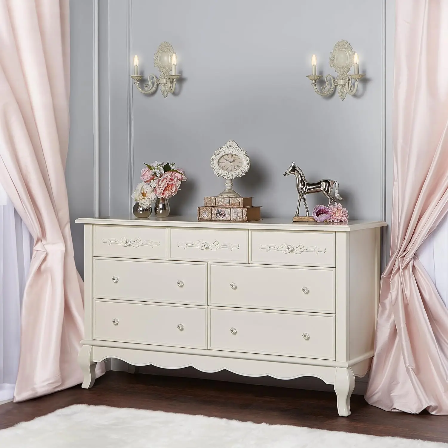 7 Drawer Double Dresser Ivory Lace Adds a touch of magic and royalty to your bedroom or nursery WHIMSICAL