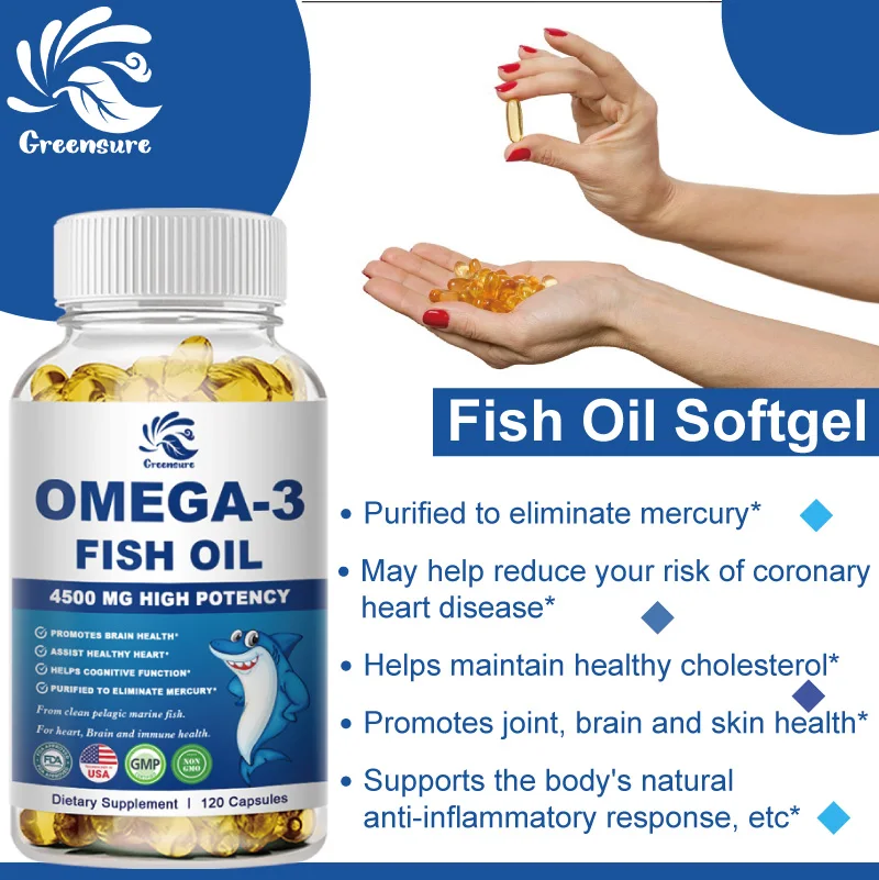 Greensure 60/120pcs Omega-3 Fish Oil Capsules Dietary Supplement for including EPA and DHA