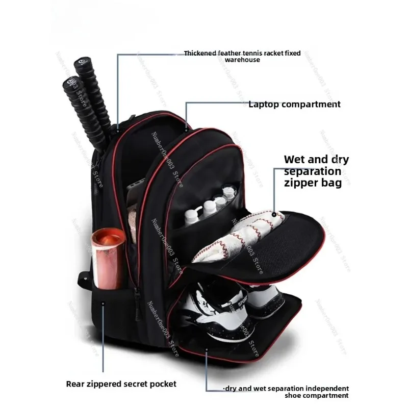 Sports Backpack for Men and Women Dry and Wet Separation Badminton Dual Shoulder Bag with Independent Shoe Compartment