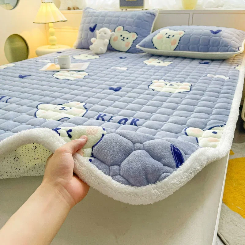 

1pc Mattress Toppers Winter Thickened Warm Plush Bed Sheet Home Anti-static Bedspread Mattress Cover Thin Tatami Floor Bed Mat