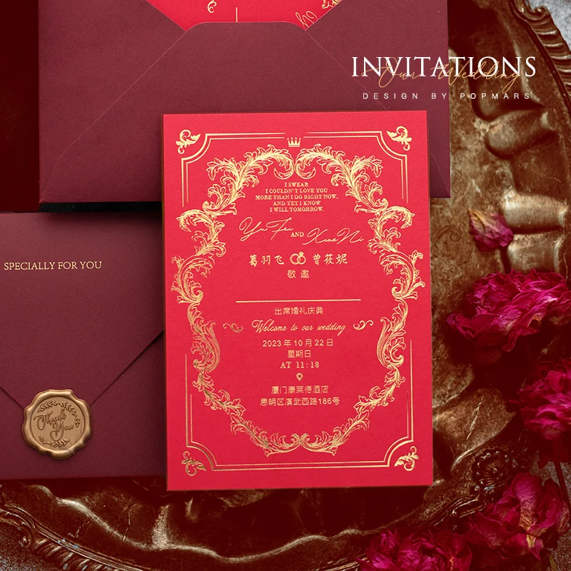 Vintage Wedding Invitations, High-End, Hot Gold, Customized Invitation Cards