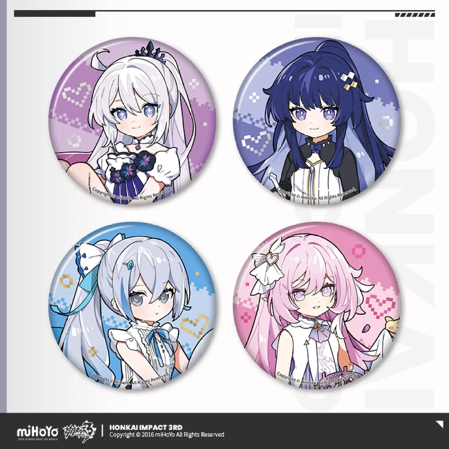 

3D Game Honkai Impact Cosplay Elysia Metal Laser Brooch Anime Cartoon Badge Herrscher Finality Kiana Bronya Mei Accessories Gift