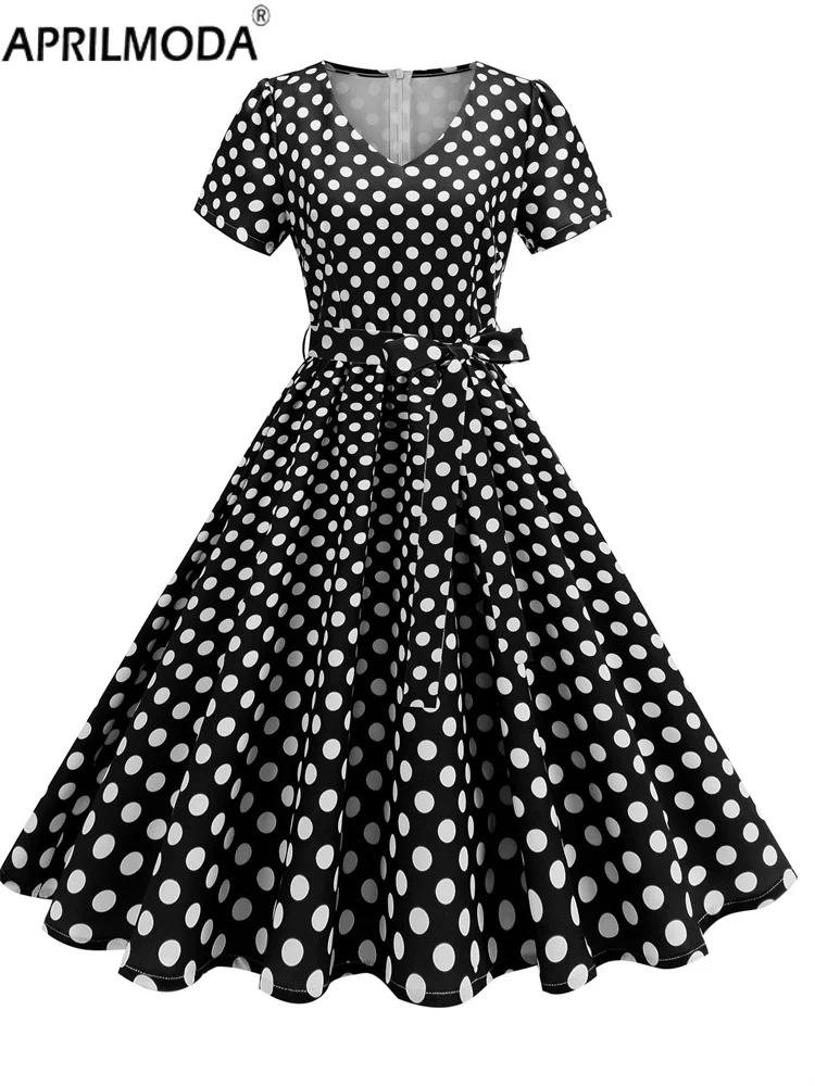 60s Hepburn Style Summer Women's Casual Vintage Dress with Belt Short Sleeve V Neck Polka Dot Print Fashion A Line Flare Dresses - AliExpress 200000345 60s Hepburn Style Summer Women's Casual Vintage Dress with Belt Short Sleeve V Neck Polka Dot Print Fashion A Line Flare Dresses - AliExpress 200000345