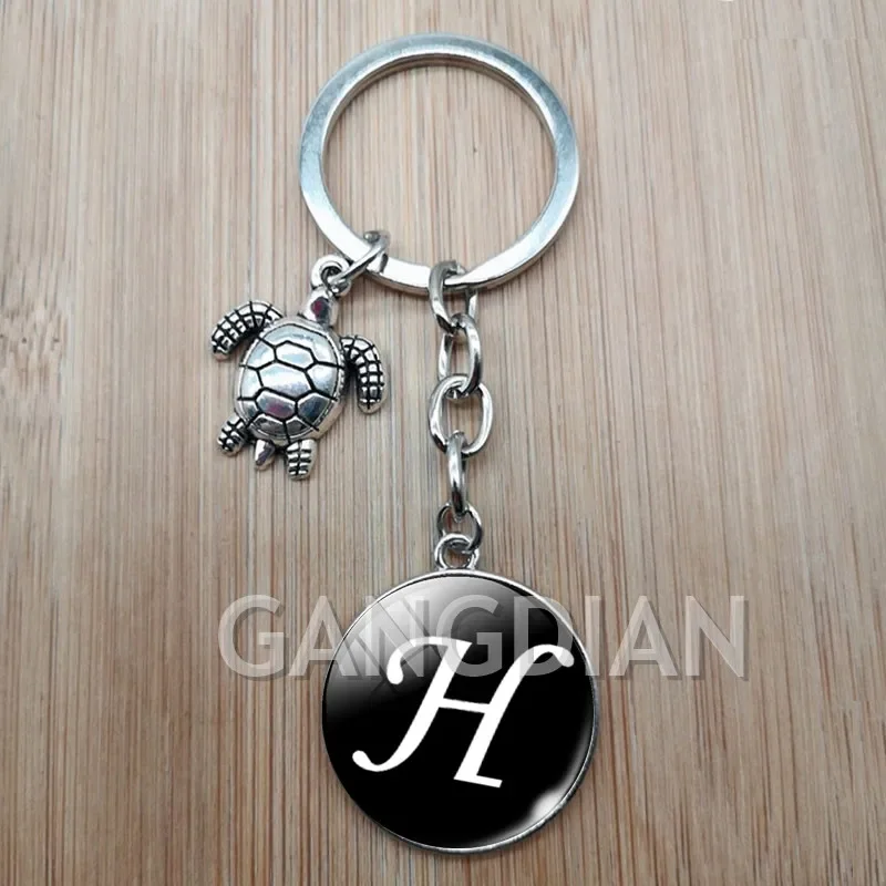 Best friend couple boyfriend girlfriend gift 26 first letter glass turtle DIY key ring men and women fashion keychain