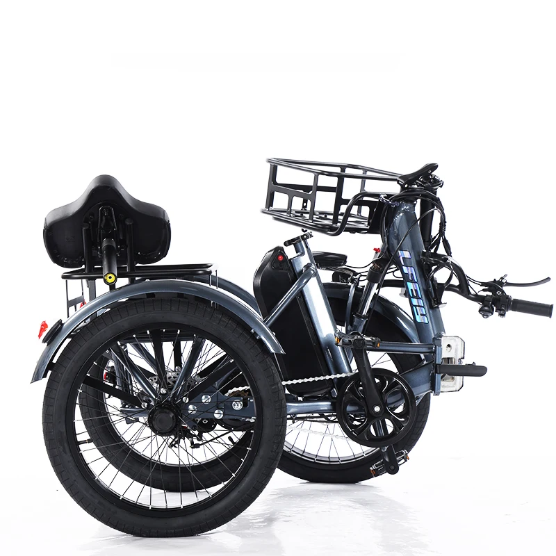 여자를위한 접이식 전기 세발 자전거 차량 Fatbike 전기 Trike 자전거 화물 바구니 이동식 배터리와 3 바퀴