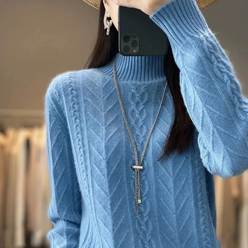 Women Sweater Autumn Winter Turtleneck Knitwear Korean Casual Solid Bottoming Shirt Fashion Knit Pullovers Pink Warm Jumpers