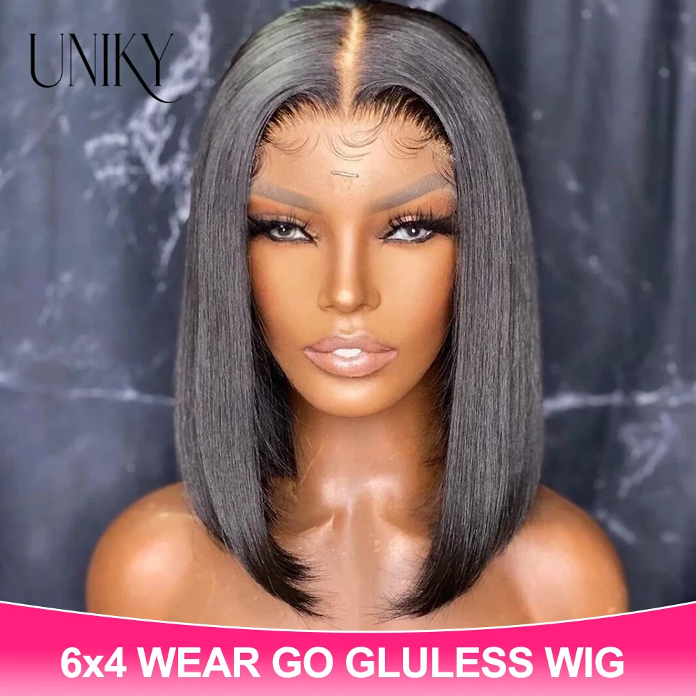 

Glueless Wig Straight Bob Wig 6x4Lace Closure Natural Hairline Glueless Preplucked Human Wigs Wear And Go Human Hair Pre Cut Wig