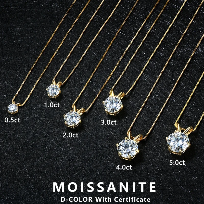Lnngy Naszyjnik z zawieszką z moissanitem 0,5-5 ct z certyfikatem dla kobiet, oryginalny, prawdziwy srebrny łańcuszek próby 925, kolczyki wiszące solitaire