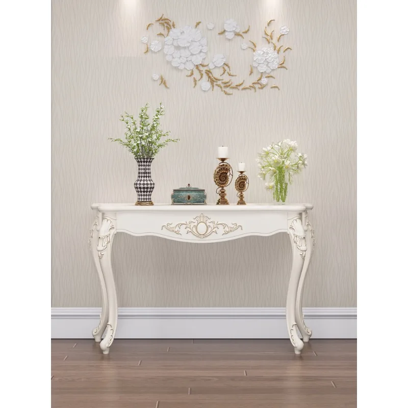 

European-style entrance entrance cabinet Fashion entrance against the wall table Semi-round telephone table Light lu