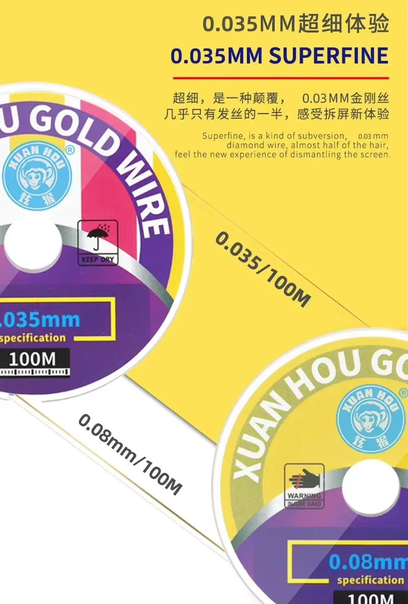 XUANHOU Special High Hardness Diamond Gold Wire Cutting Rope for Touch Screen Lcd Separating Alloy Gold Molybdenum Cutting Wire