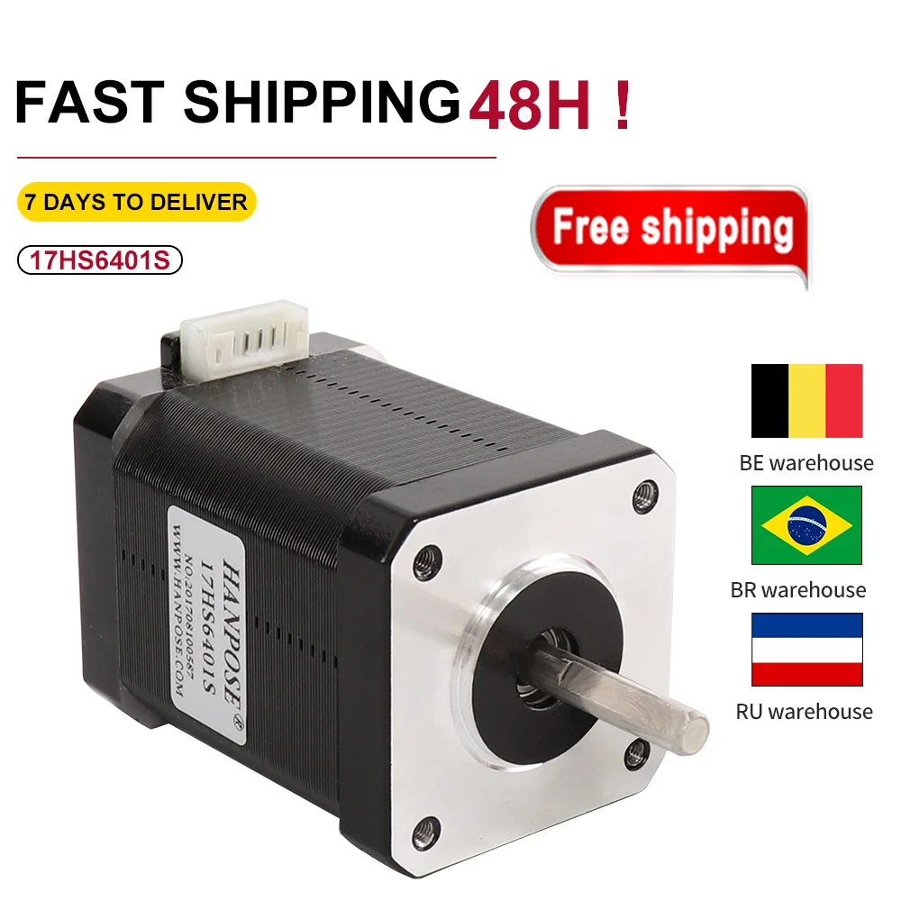 2-Phase Hybrid Stepper Motor Nema17 Motor 60MM 1.7A, 70N.CM 4-Wire Nema 17 17HS6401S For 3D Printer CNC Motor