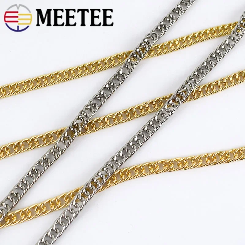 Meetee 2/5Meters 7mm Metal Chains Purse Chain Buckle Bags Shoulder Straps Buckles Handbag Handles Hook DIY Hardware Accessories