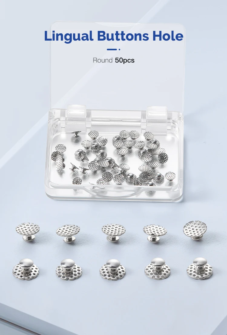 50 Stück/Box AZDENT Dental-Kieferorthopädische Lingual-Knöpfe mit Loch, klebbare runde Basis, Zahnmedizinmaterial aus Edelstahl – Detail 1