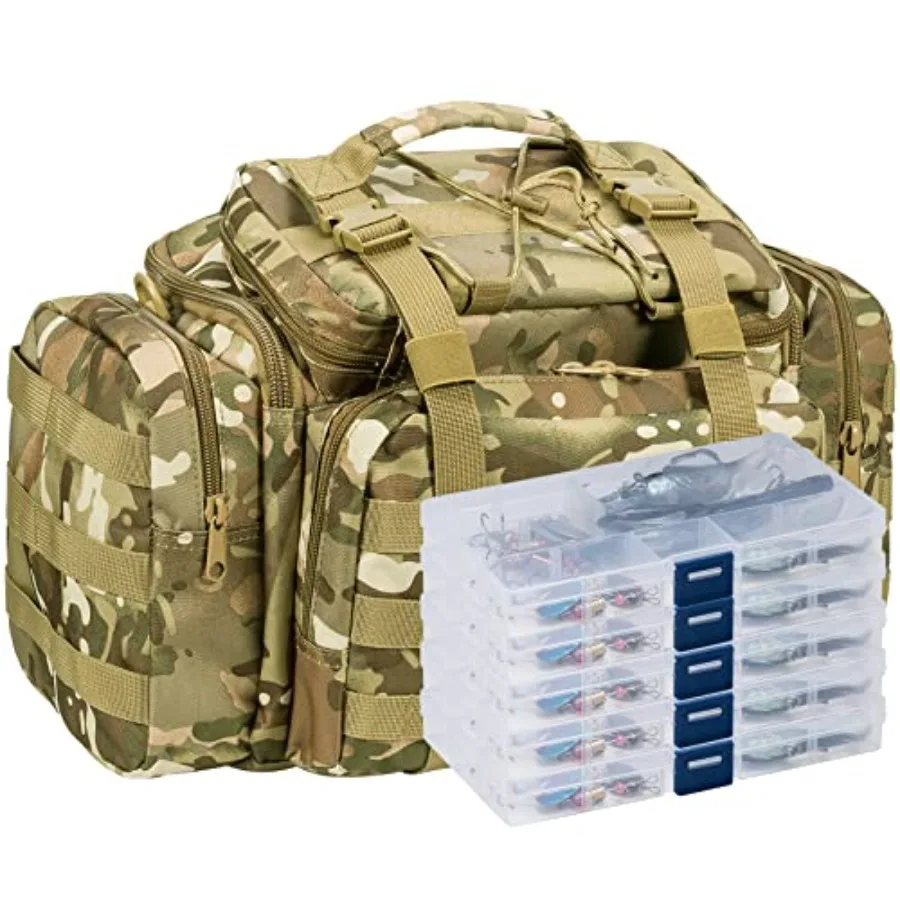 

Fishing Tackle Bag 5 Boxes with 60 Lures Included Loaded Stocked Tackle Box Set Spinner Lures Kit Freshwater Gear Equipment
