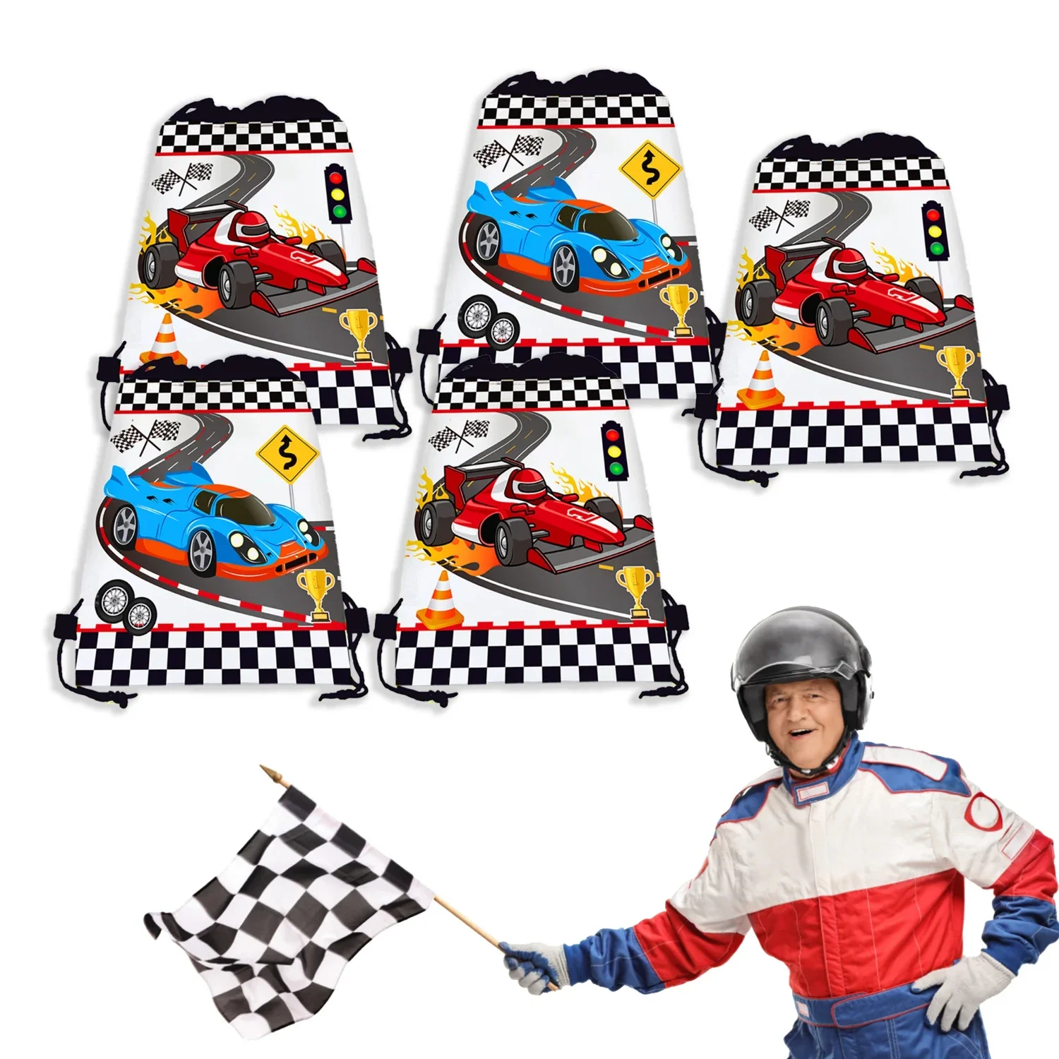 

Vibrant and Colorful Racing Car Drawstring Backpack - Non-woven Baby Party Packing Bags with Fun and Festive Charm. Perfect for