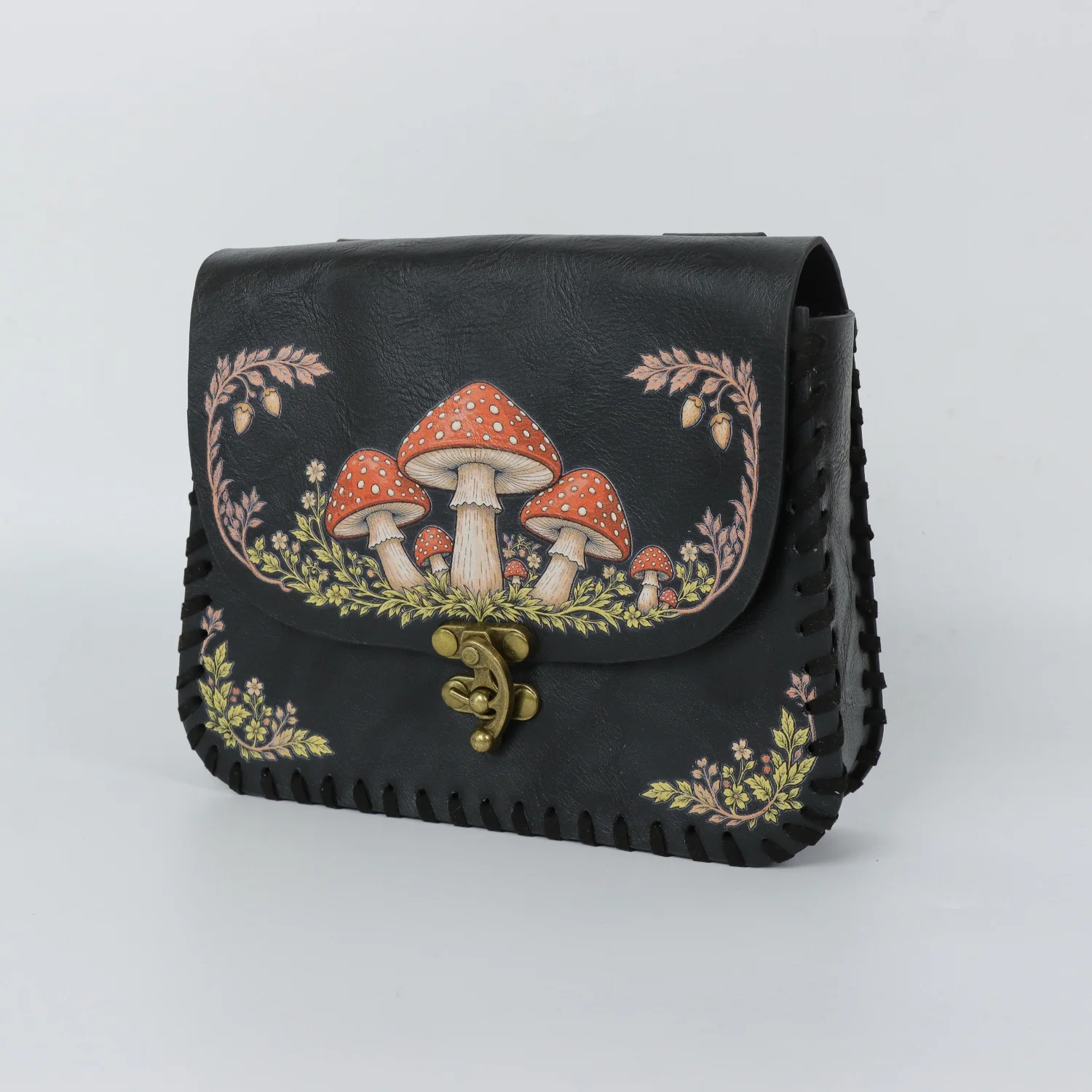Halloween-Umhängetasche aus PU-Leder mit Hexen-Pilz-Motiv, Halloween-Festival-Cosplay-Handtasche, einzigartiges Geschenk – Detail 8