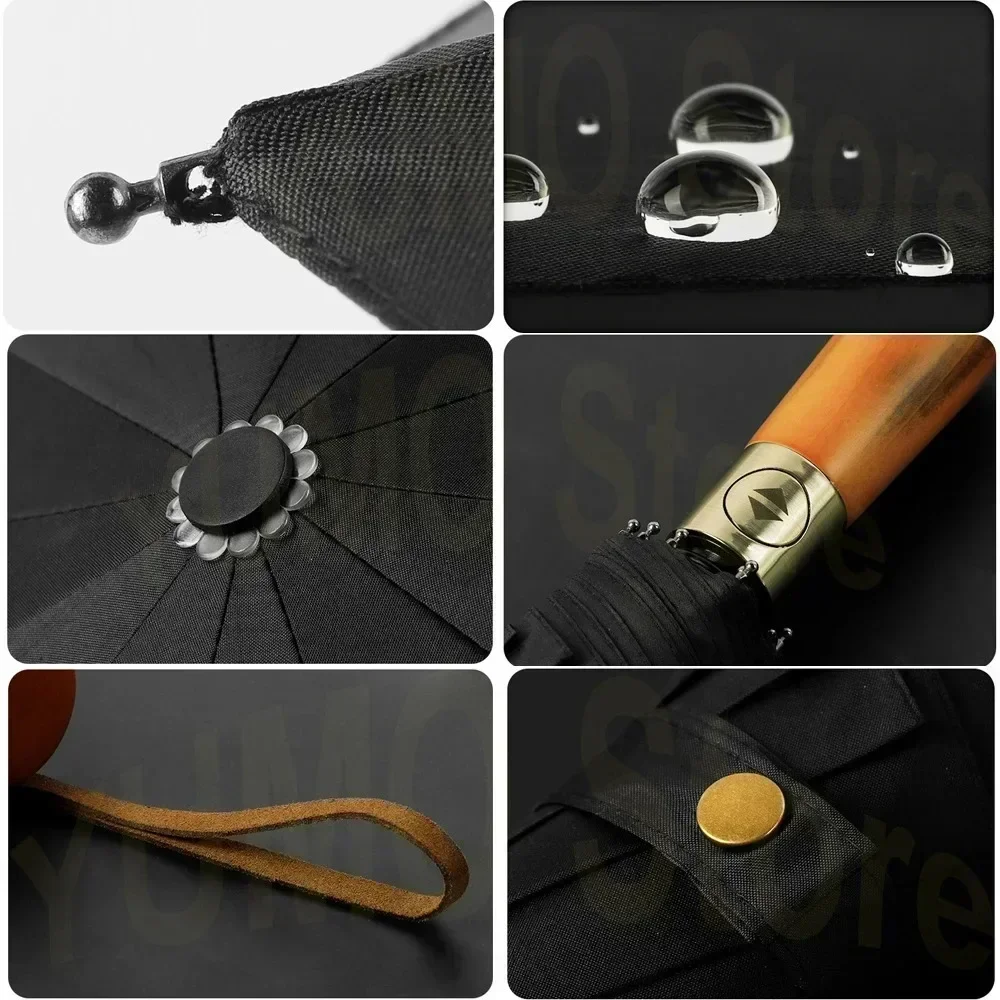 

Fully Automatic Wooden Handle Umbrella Men High End Business Folding Umbrella UV Protection Women's Parasol Sunny and Rainy Use