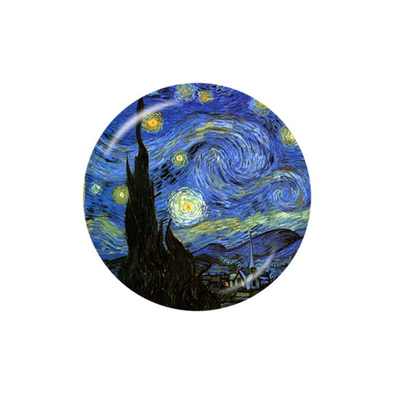 Van Gogh Starry Sky Paintings 10pcs 12mm/16mm/18mm/20mm/25mm/30mm Round Photo Glass Cabochon Demo Flat Back Making Findings