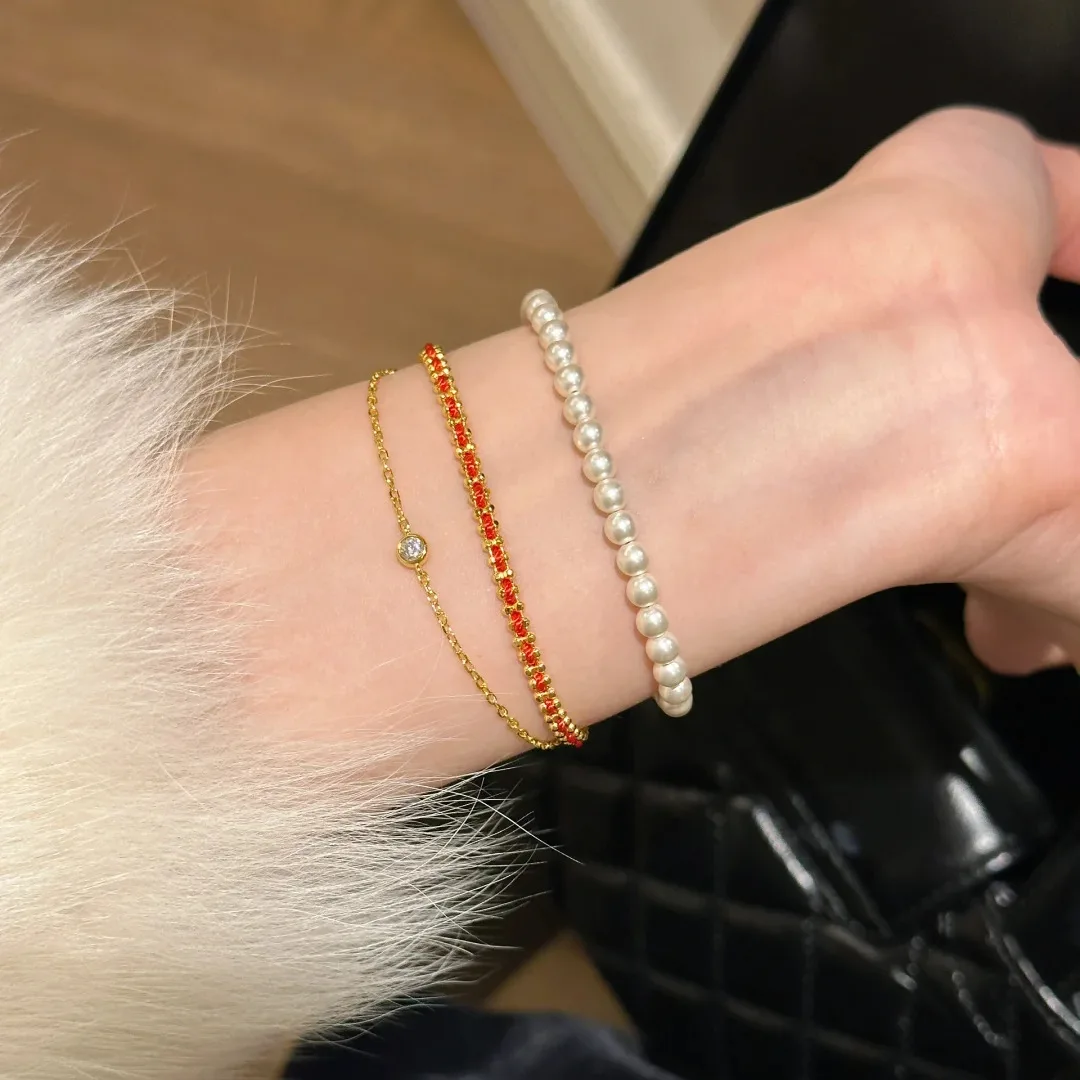 Foyimagination-Bracelets en ULrouge tressée pour femme, document doré porte-bonheur, accessoires exquis à portée de main, mode rétro, nouveau, 2025