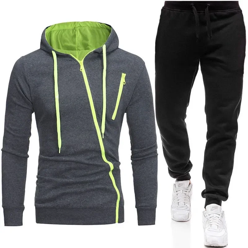 Men\'s casual jogging sportswear soaking set outdoor zipper hooded sweatshirt+sports pants black 2-piece set spring fashion new s