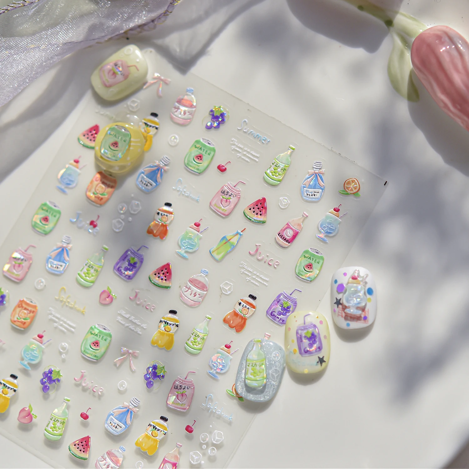 1 قطعة لطيف القط الطيور 5D ملصقات الأظافر مسمار الفن اكسسوارات الصيف الشاطئ نمط مسمار الفن لوازم القش قبعة القوس ملصق #2