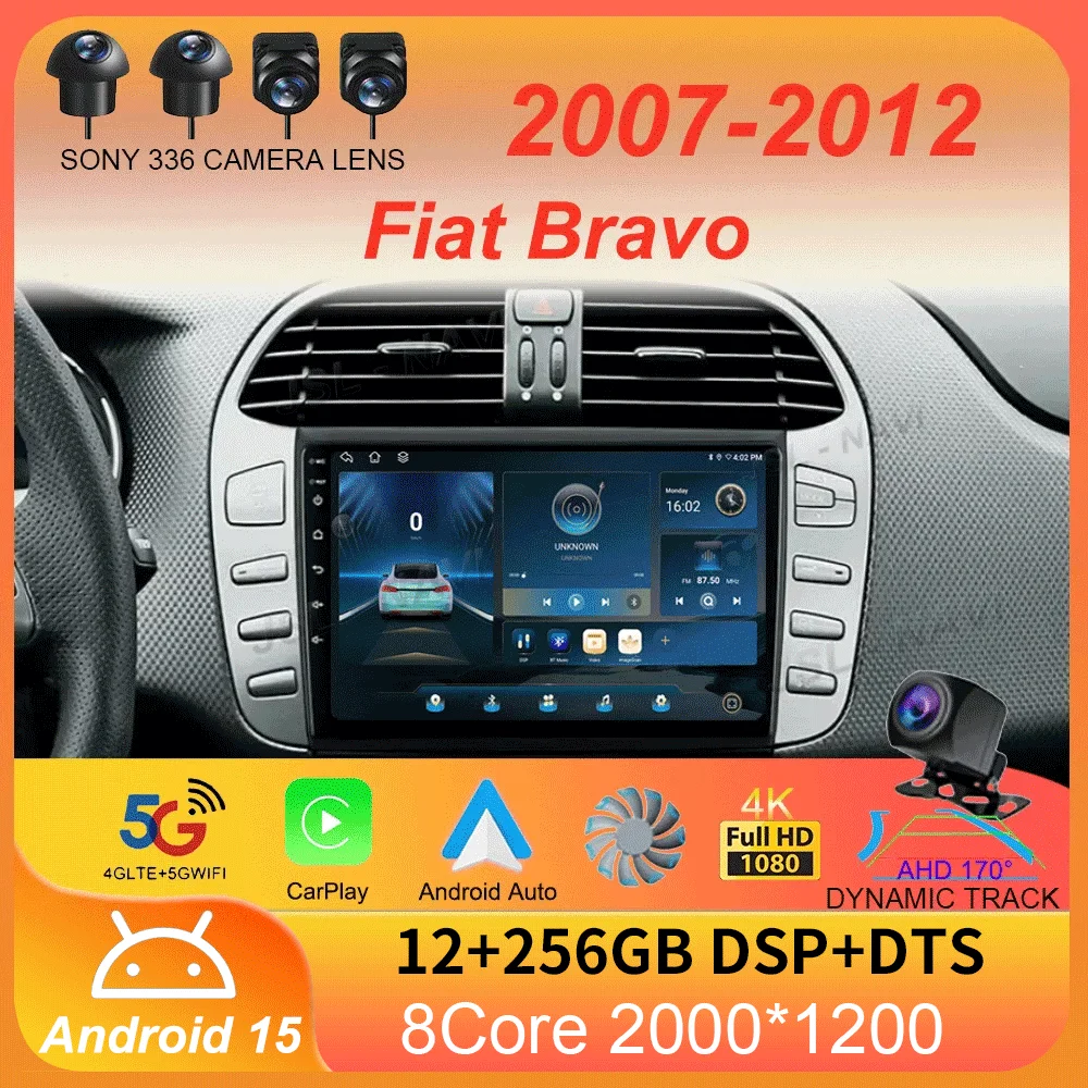 

For Fiat Bravo 2007 2008 2009 2010 2011 2012 Car Radio Android 15 Navigation Multimedia Player GPS WiFi+4G DSP BT Carplay Auto