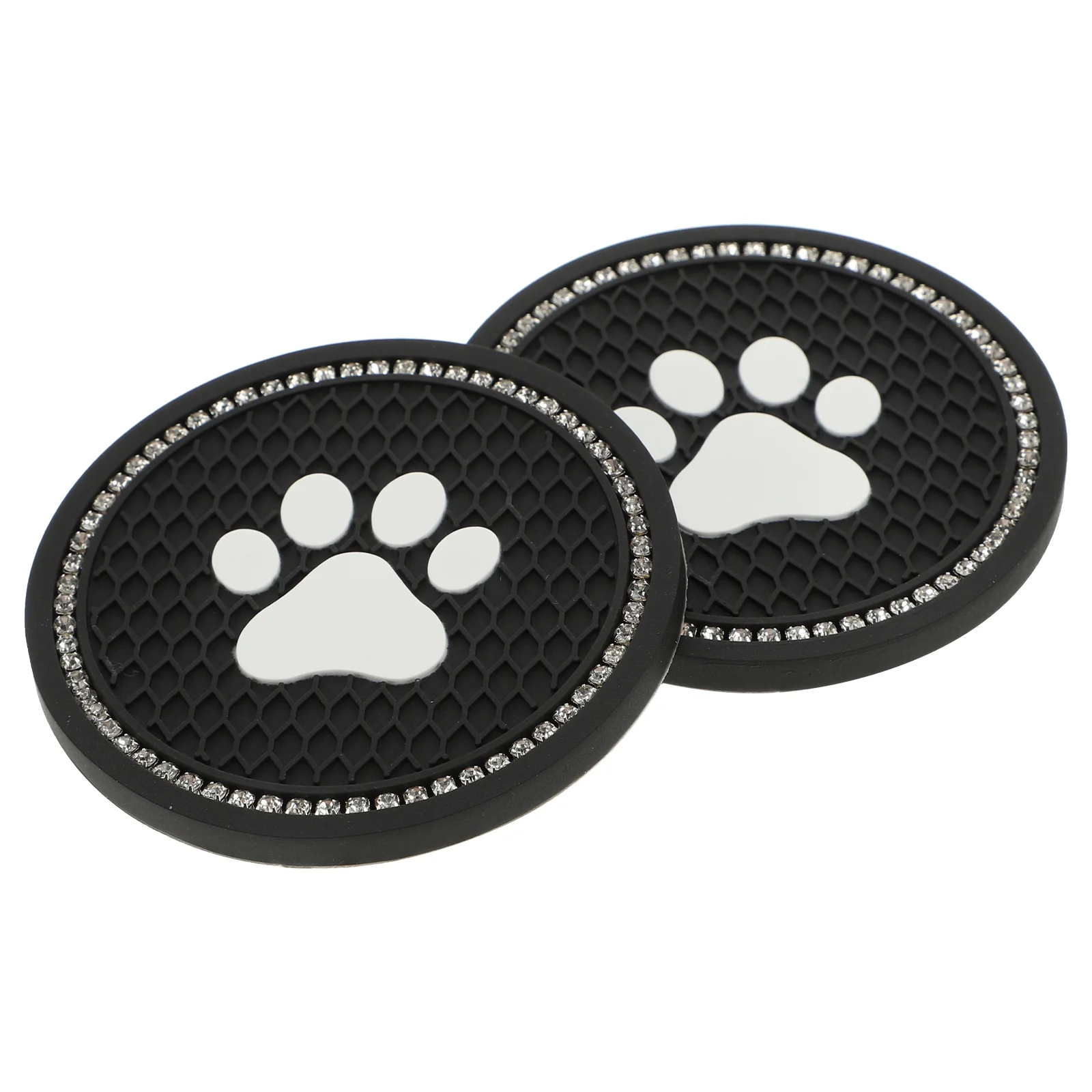 2 Pcs Coaster Car Coasters Claw Pattern Cup Mat Pad Diamond Lovely Round Cat Paw