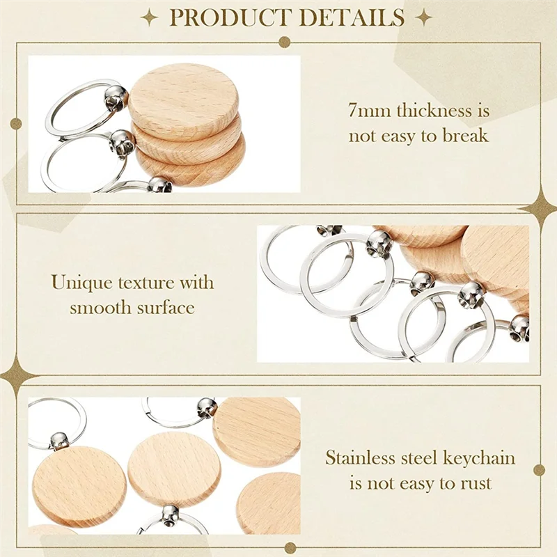 A013 50 stuks blanco houten sleuteltag sleutelgravure blanks onvoltooide houten sleutelhanger sleutelhanger sleuteltags voor doe-het-zelf ambachten, rond