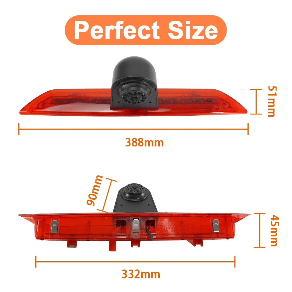 Carsanbo HD 170° IP68 Vehicle Brake Light Rear View Camera Fit for Ford Transit 2020 2021 2022 2023 2024 2025 and Transit 350XLT
