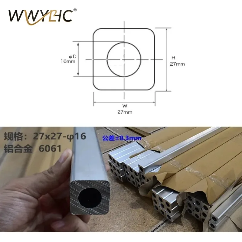 Square Outside Aluminum Tube Aluminum Tube with Square Outside and Round Inside 6061AL DIY Material 20x20mm-40x40mm