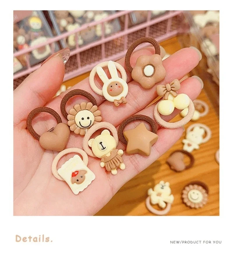 Coffee Color Children\'s Cute Cartoon Hair Rope Baby Thumb Loop Does Not Hurt Rubber Band Headwear Baby Tie Head  Small Pull