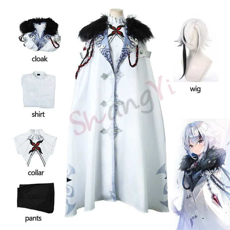 

Game Genshin Impact Arlecchino Cosplay Costume Fatui The Knave Cloak Shirt Pants Collar Wig Halloween Christmas Cosplay Clothes