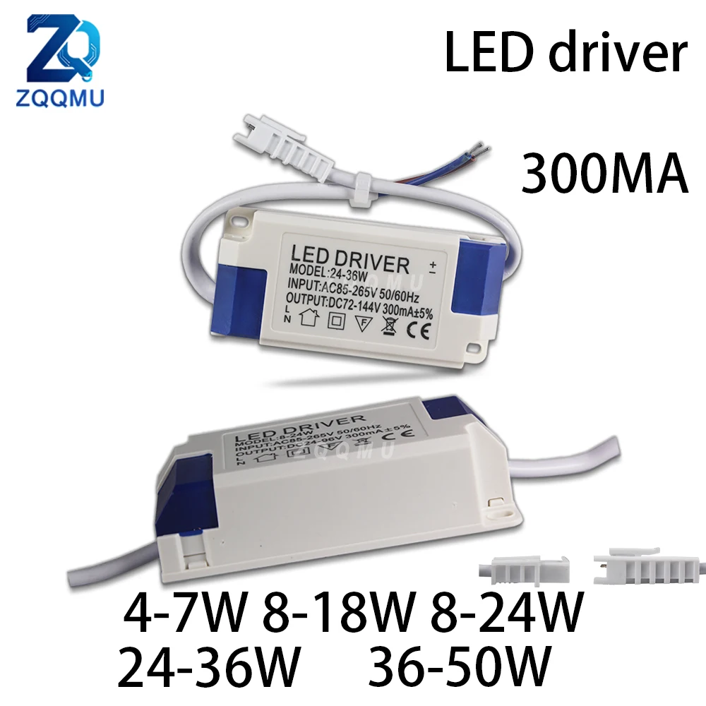 LED Power Supply AC85-265V Constant Current 300mA Non-Isolated 4-7W 8-18W 8-24W 24-36W 36-50W External Lighting Transformer